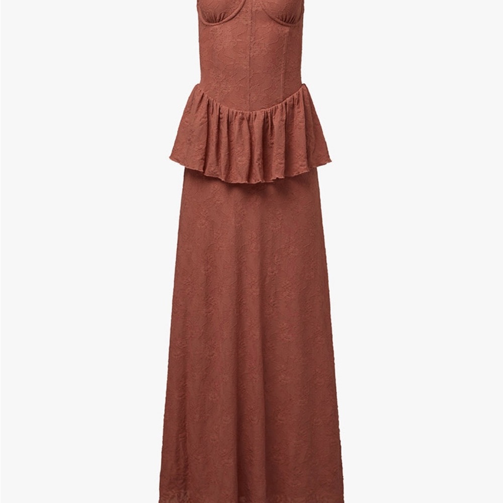 WeWoreWhat Orange Strapless Peplum Gown